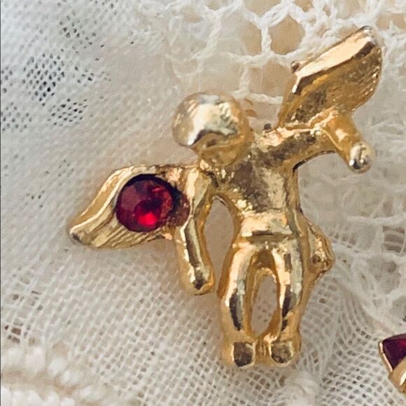 Set of 3 Angel pin backs-red-crystal -Goldtone - Picture 4 of 8